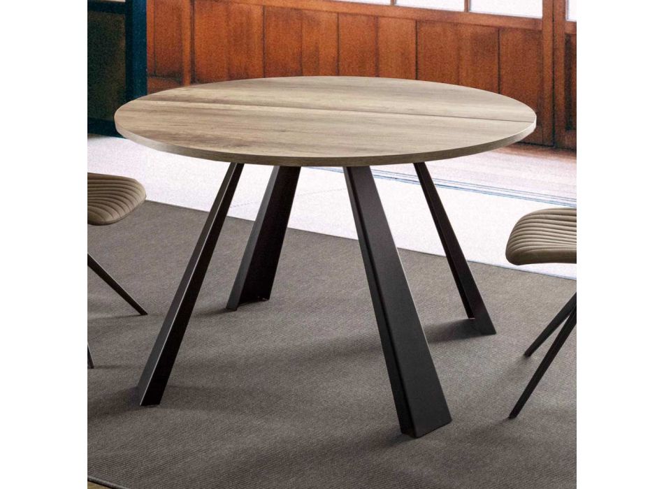 Mesa de comedor redonda extensible hasta 370 cm en madera y metal - Caimano viadurini