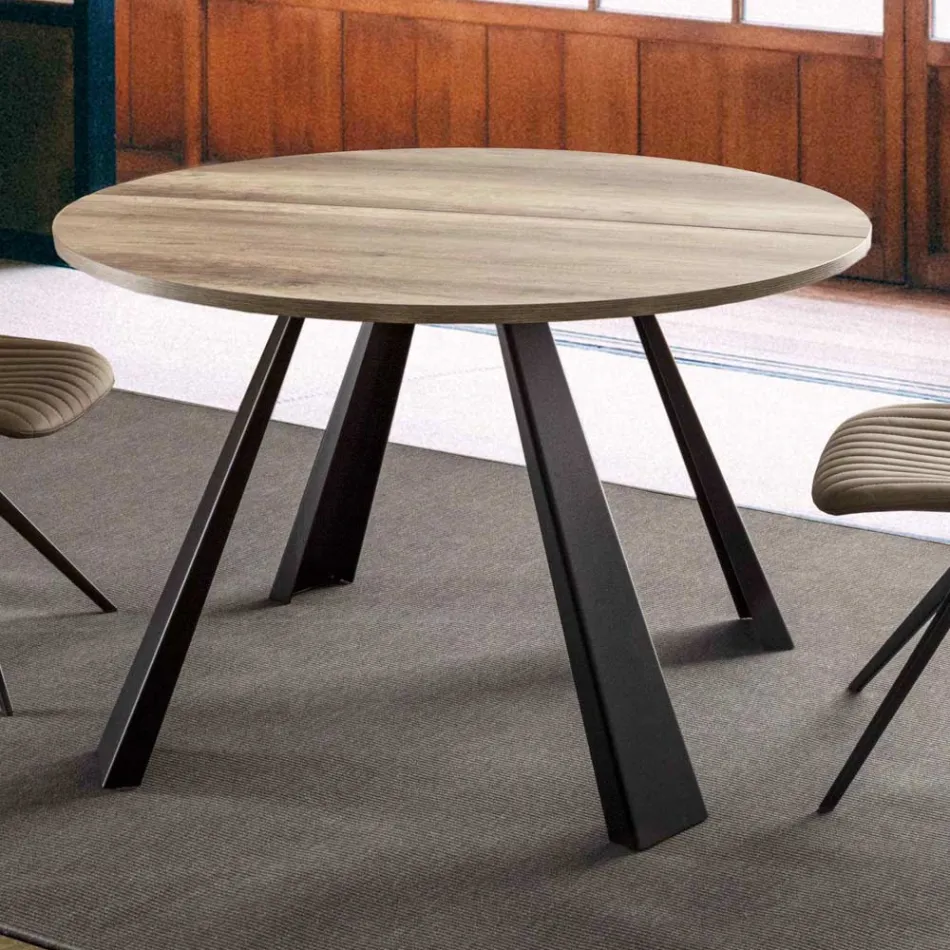 Mesa de comedor redonda extensible hasta 370 cm en madera y metal - Caimano viadurini