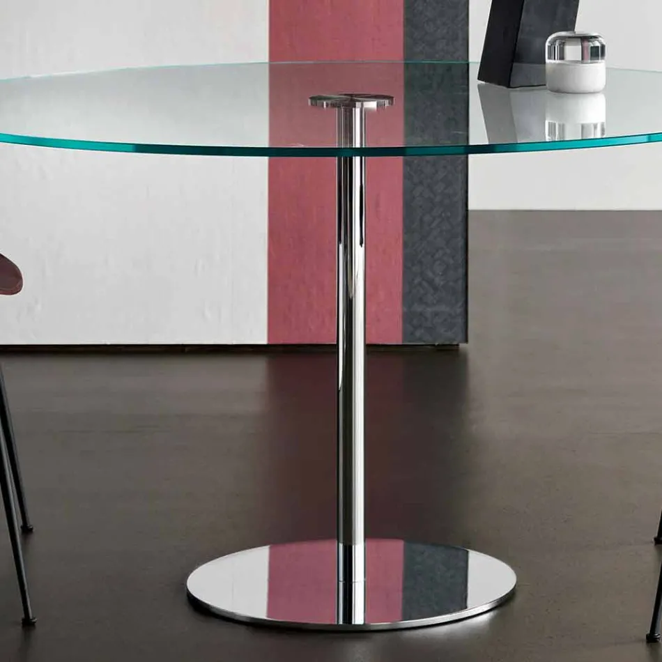 Mesa de comedor redonda con sobre de vidrio extralight Made in Italy - Dolce viadurini