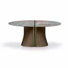 Mesa de comedor redonda de diseño en gres pulido y madera Made in Italy - Madame viadurini