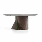 Mesa de comedor redonda de diseño en gres pulido y madera Made in Italy - Madame viadurini