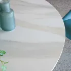 Mesa de comedor redonda en cerámica pulida Florim y base de acero - Denali viadurini