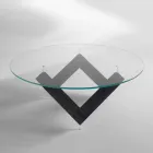 mesa redonda de comedor en madera con tapa de cristal Bao, diseño moderno viadurini