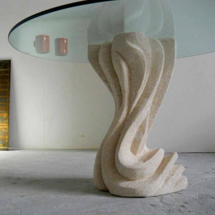 mesa redonda de piedra con tapa de cristal Cadmo viadurini
