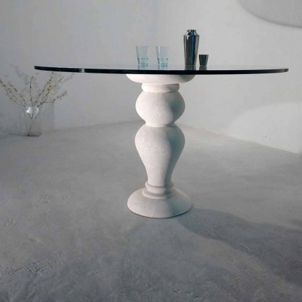 mesa redonda de comedor en piedra y cristal de Edipo, diseño clásico viadurini