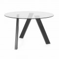 Mesa de comedor redonda de 120 cm de diámetro en diseño de vidrio y metal - Tonto