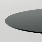 Mesa de comedor redonda de vidrio ahumado con base de madera Made in Italy - Rondo viadurini