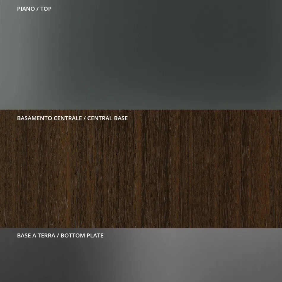 Mesa de comedor redonda de vidrio ahumado con base de madera Made in Italy - Rondo viadurini