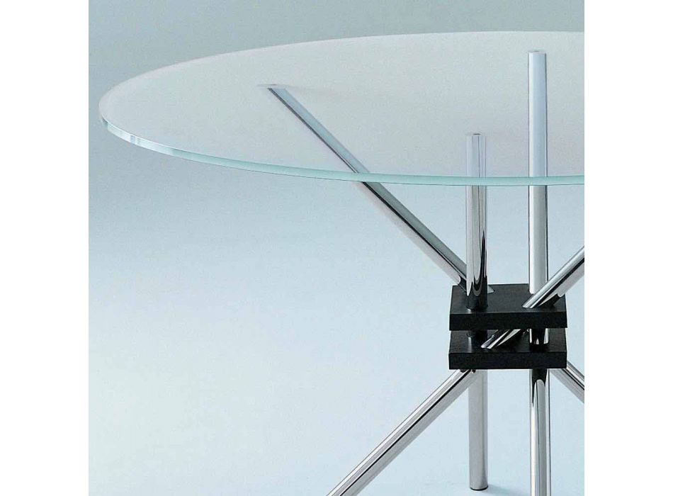 Mesa de comedor redonda en acero y vidrio templado Made in Italy - Trebbiano viadurini