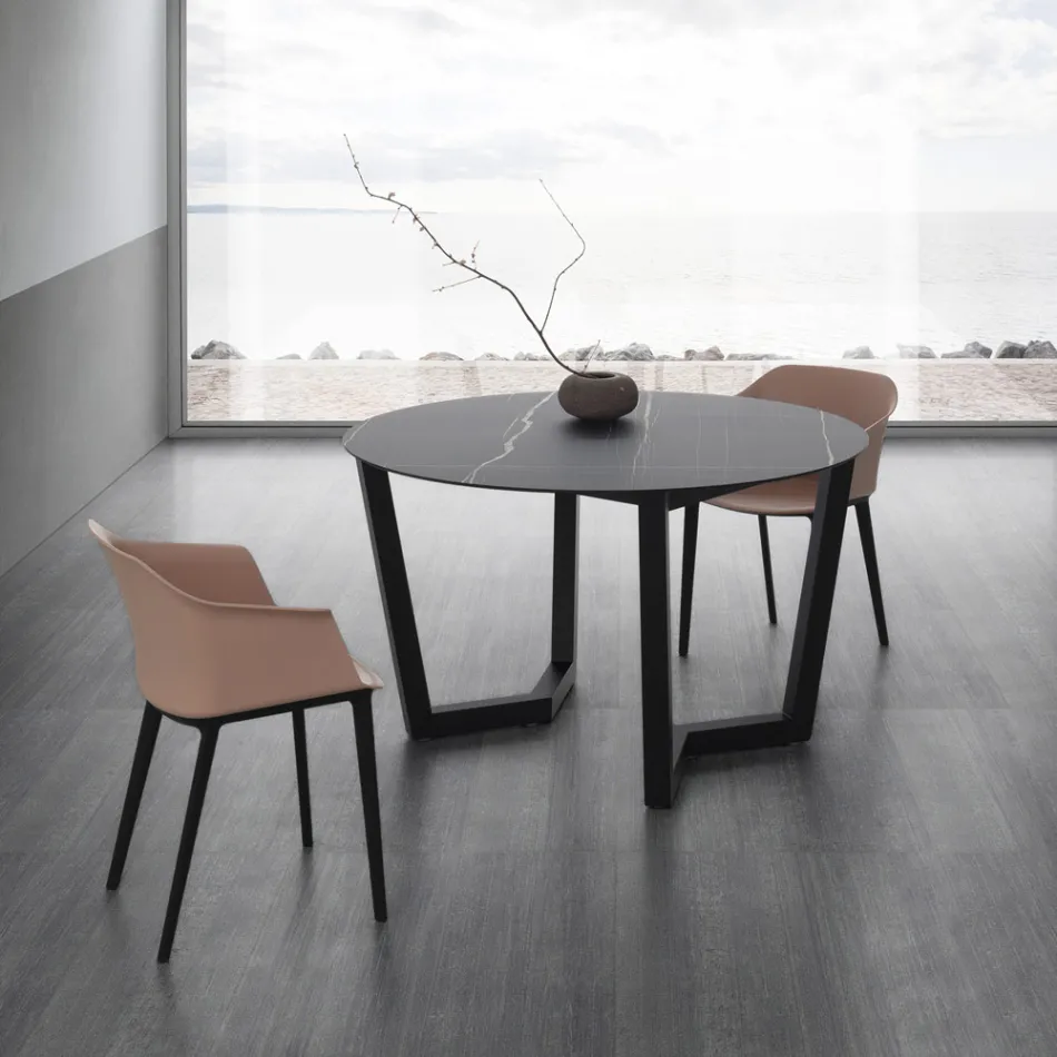 Mesa de Comedor Redonda de Metal y Hpl Laminado Made in Italy - Bastiano viadurini