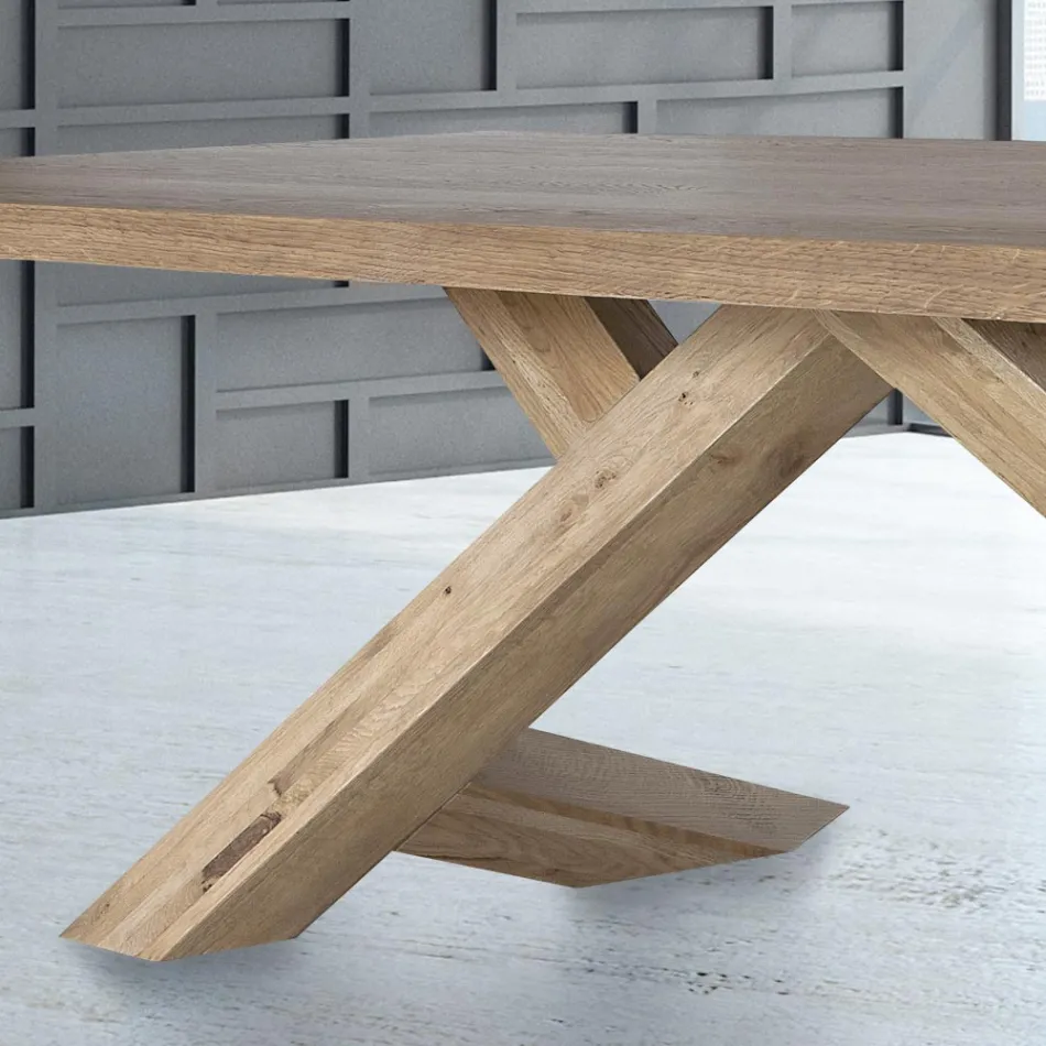 Mesa de comedor de roble macizo disponible con varios bordes Made in Italy - Boromir viadurini
