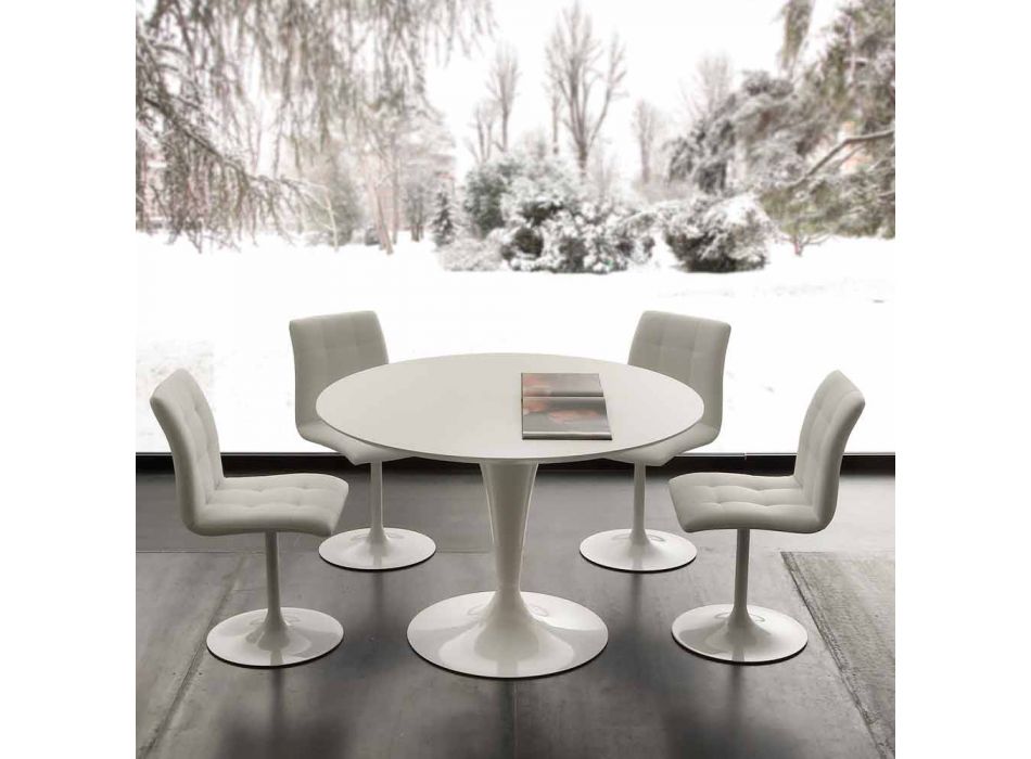 Mesa de comedor redonda topeka blanca, diseño moderno. viadurini