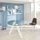 Mesa de comedor redonda Adamo con tablero de cristal, diseño moderno. viadurini