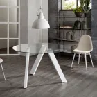 Mesa de comedor redonda Adamo con tablero de cristal, diseño moderno. viadurini