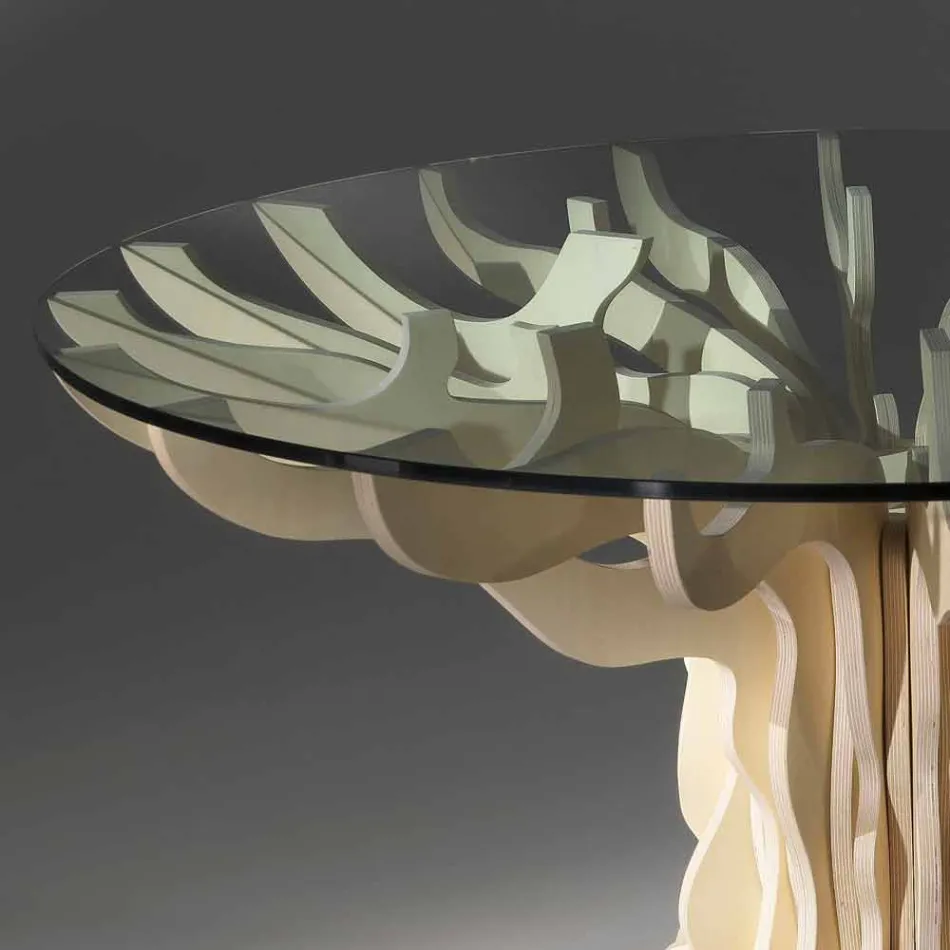 comedor redonda mesa de madera con cristal templado Dalia viadurini