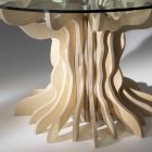 comedor redonda mesa de madera con cristal templado Dalia viadurini