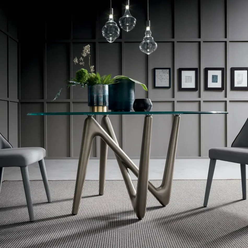 Mesa de comedor redonda en vidrio transparente y patas de poliuretano - Stalto viadurini