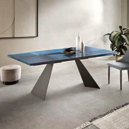 Mesa de salón 160x90 con tapa de cristal transparente martillado - Martello viadurini