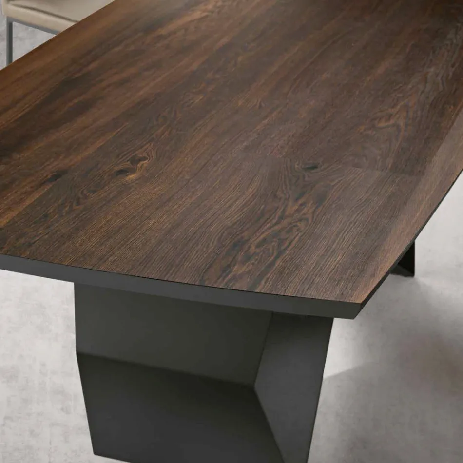 Mesa de Salón 200x100 Chapa de Roble y Metal - Cross viadurini