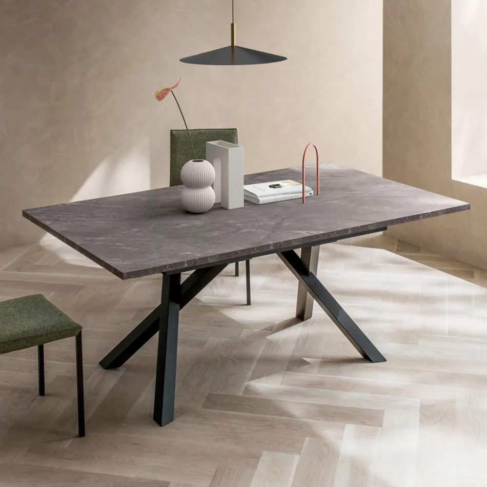 Mesa de salón extensible de 260 o 300 cm en metal y HPL - Borgo viadurini