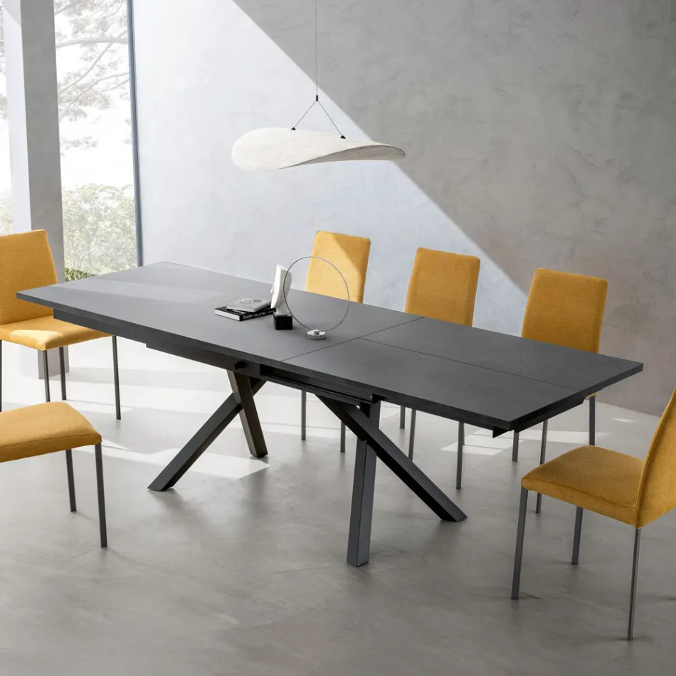 Mesa de salón extensible de 260 o 300 cm en metal y HPL - Borgo viadurini