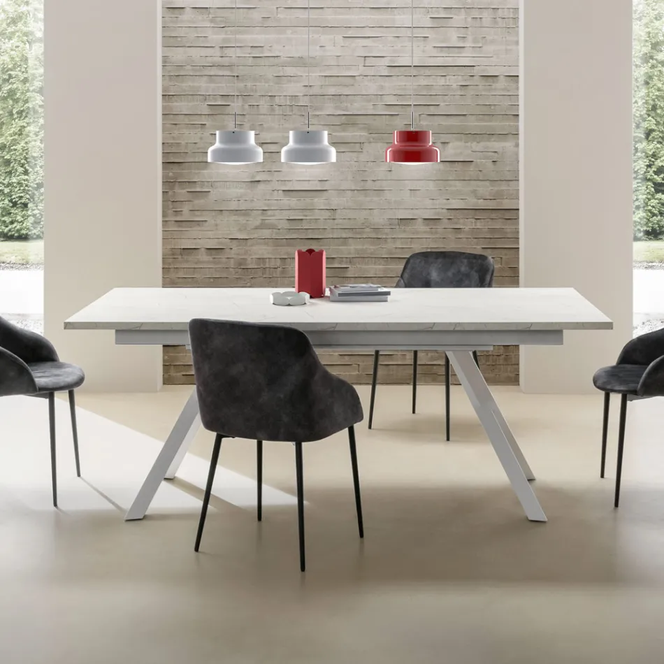 Mesa de salón extensible de 260 o 300 cm en metal y HPL - Borgo viadurini