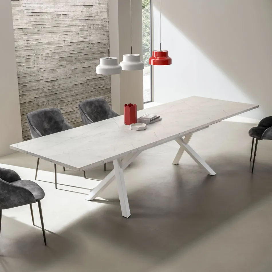 Mesa de salón extensible de 260 o 300 cm en metal y HPL - Borgo viadurini