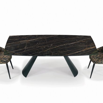 Mesa de Salón Extensible con Tapa en Forma de Barril de Cerámica Made in Italy - Vidrios viadurini