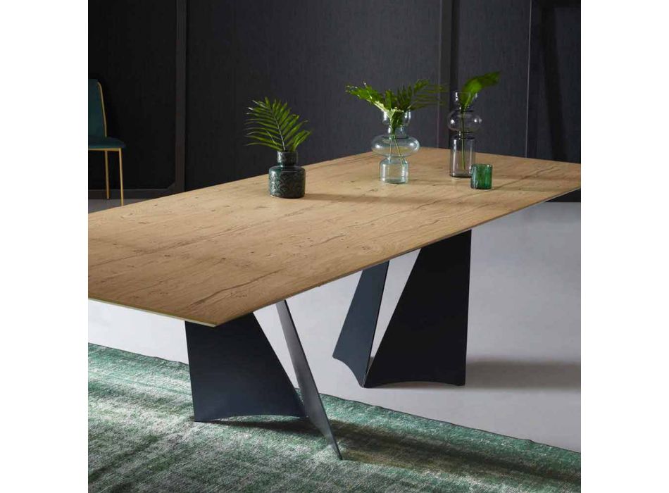 Mesa de diseño extensible hasta 294 cm en madera y metal Made in Italy - Nuzzo viadurini