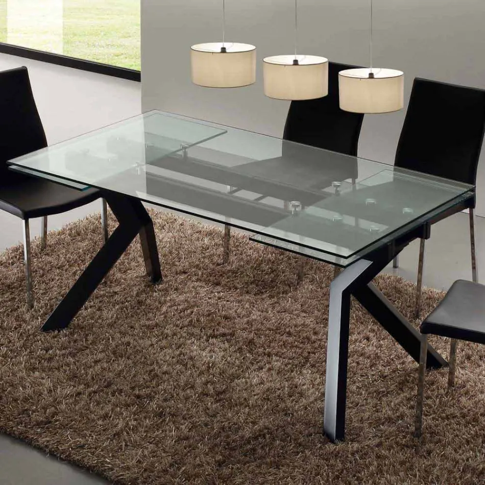 mesa de diseño de metal extensible y vidrio templado Mesa viadurini