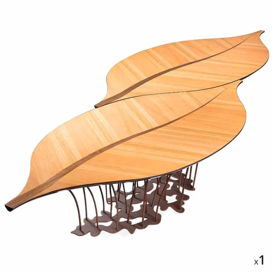 Diseño de roble mesa de chapa de madera y madera de nogal Fenice viadurini