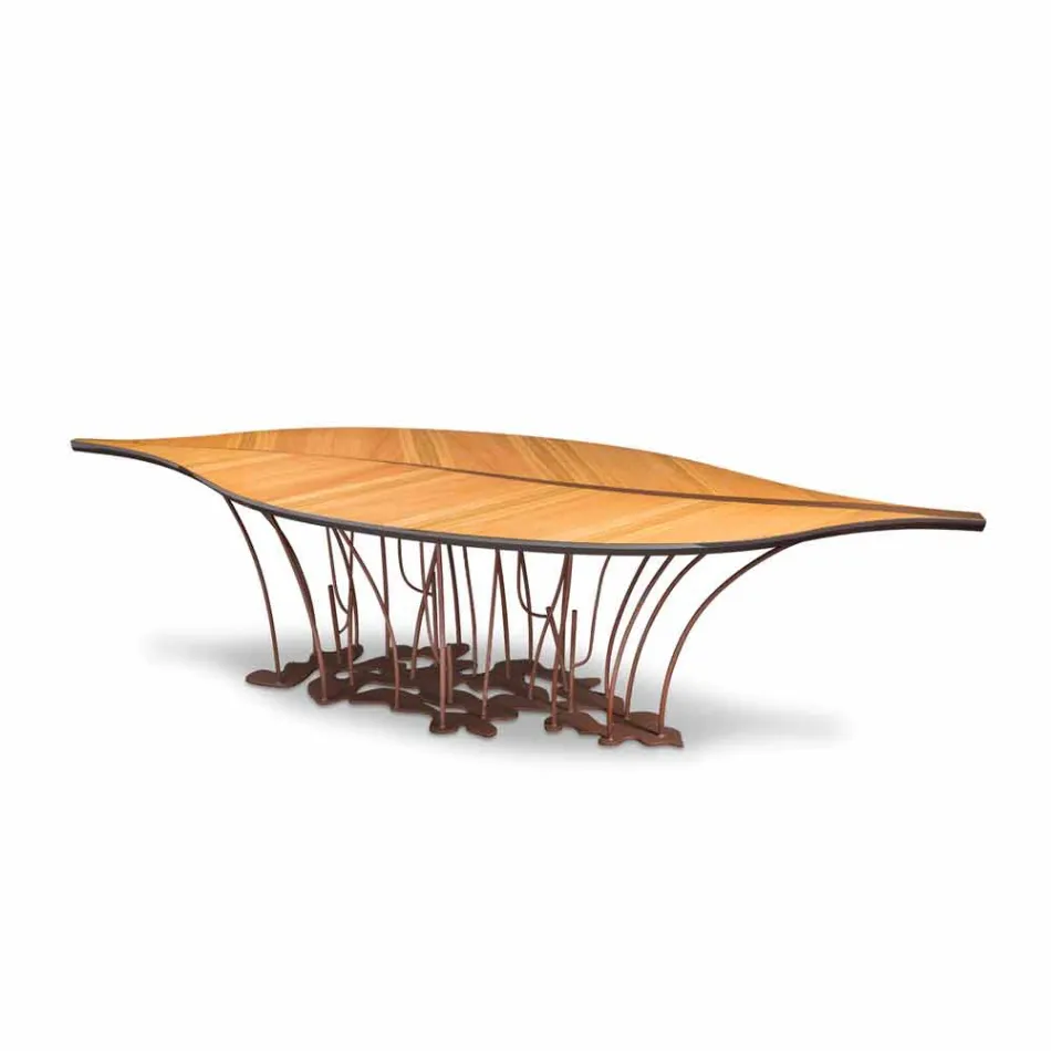 Diseño de roble mesa de chapa de madera y madera de nogal Fenice viadurini