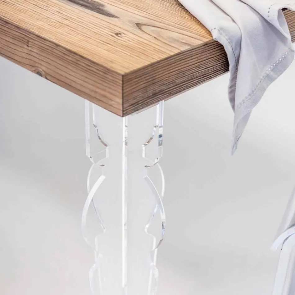 Mesa de diseño en madera de abeto y plexiglás hecha en Italia, Castro viadurini