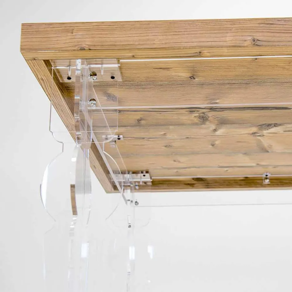 Mesa de diseño en madera de abeto y plexiglás hecha en Italia, Castro viadurini