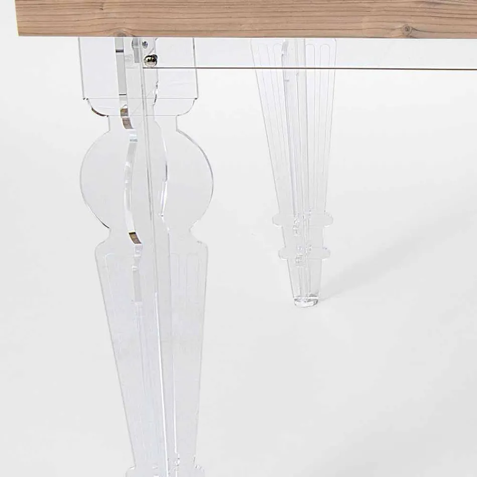 Mesa de diseño en madera de abeto y plexiglás hecha en Italia, Castro viadurini