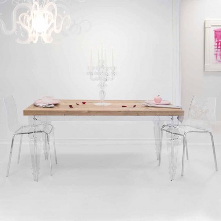 Mesa de diseño en madera de abeto y plexiglás hecha en Italia, Castro viadurini