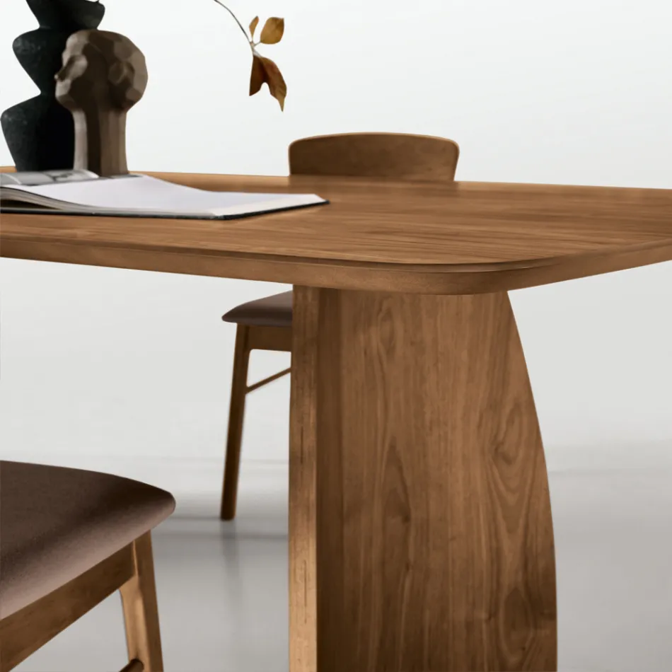 Mesa con efecto madera y patas curvas, disponible en dos tamaños y varios acabados - Argo viadurini