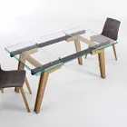 Mesa extensible de cristal y madera maciza fabricada en Italia, Dimitri viadurini
