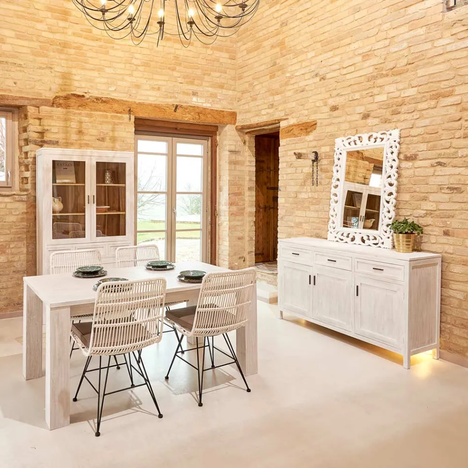 Mesa de salón fija de 190 x 100 cm de madera maciza de teca - Flamenca viadurini