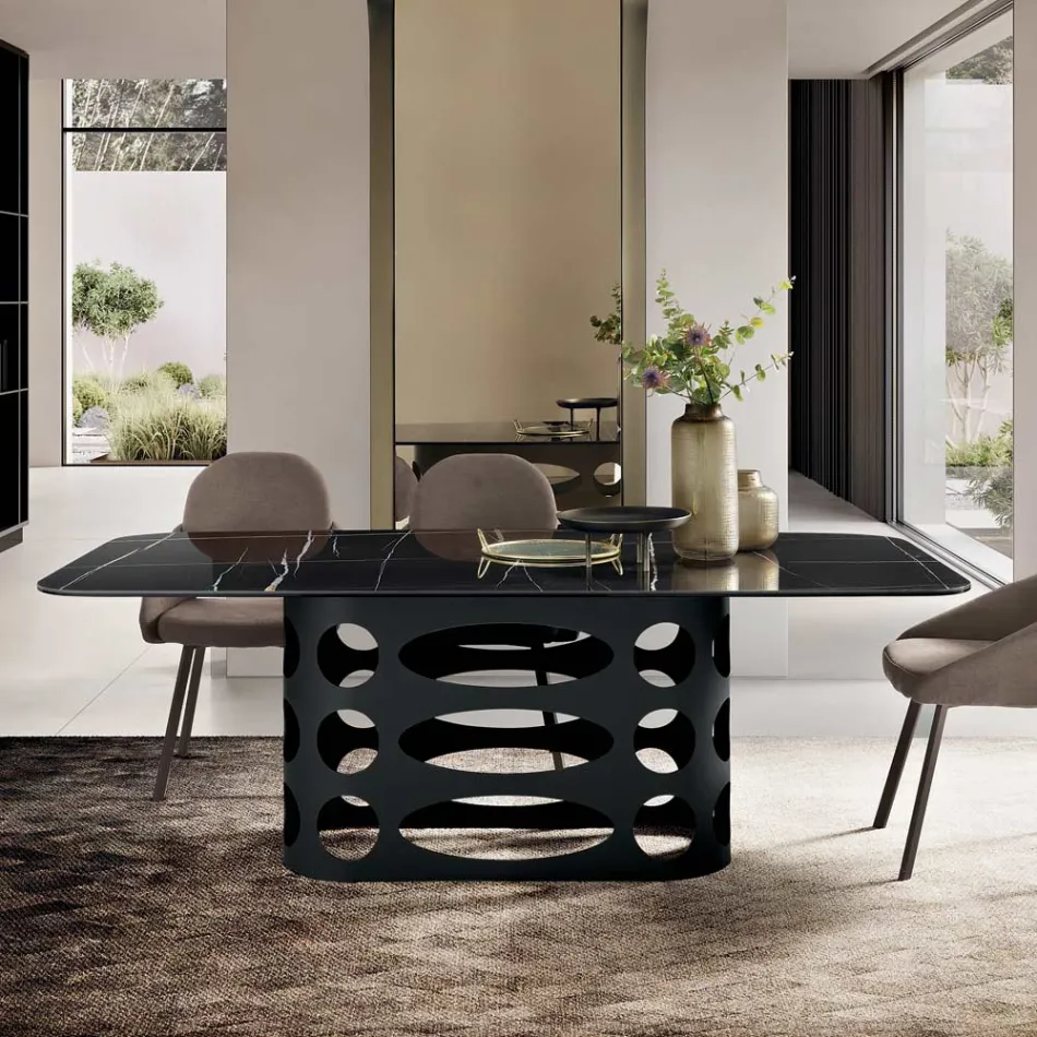 Mesa fija de 210x110 cm con tablero cerámico efecto mármol - Tano viadurini