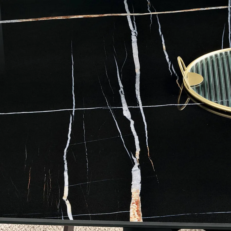 Mesa fija de 210x110 cm con tablero cerámico efecto mármol - Tano viadurini