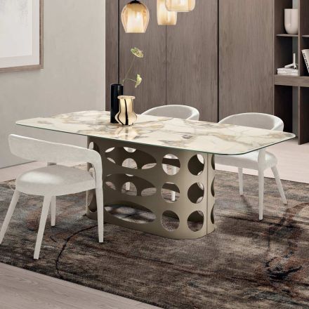 Mesa fija de 210x110 cm con tablero cerámico efecto mármol - Tano viadurini