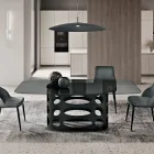 Mesa fija de 210x110 cm con tablero de cristal ahumado liso, fabricada en Italia - Tano viadurini