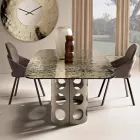 Mesa fija de 210x110 cm con tablero de cristal martillado, fabricada en Italia - Tano viadurini