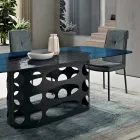 Mesa fija de 210x110 cm con tablero de cristal martillado, fabricada en Italia - Tano viadurini