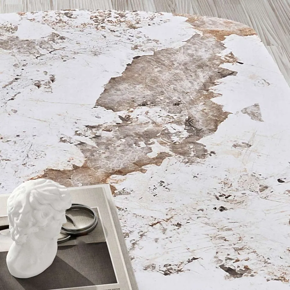 Mesa fija de 300x120 cm en metal y tablero de piedra sinterizada - Valmira viadurini