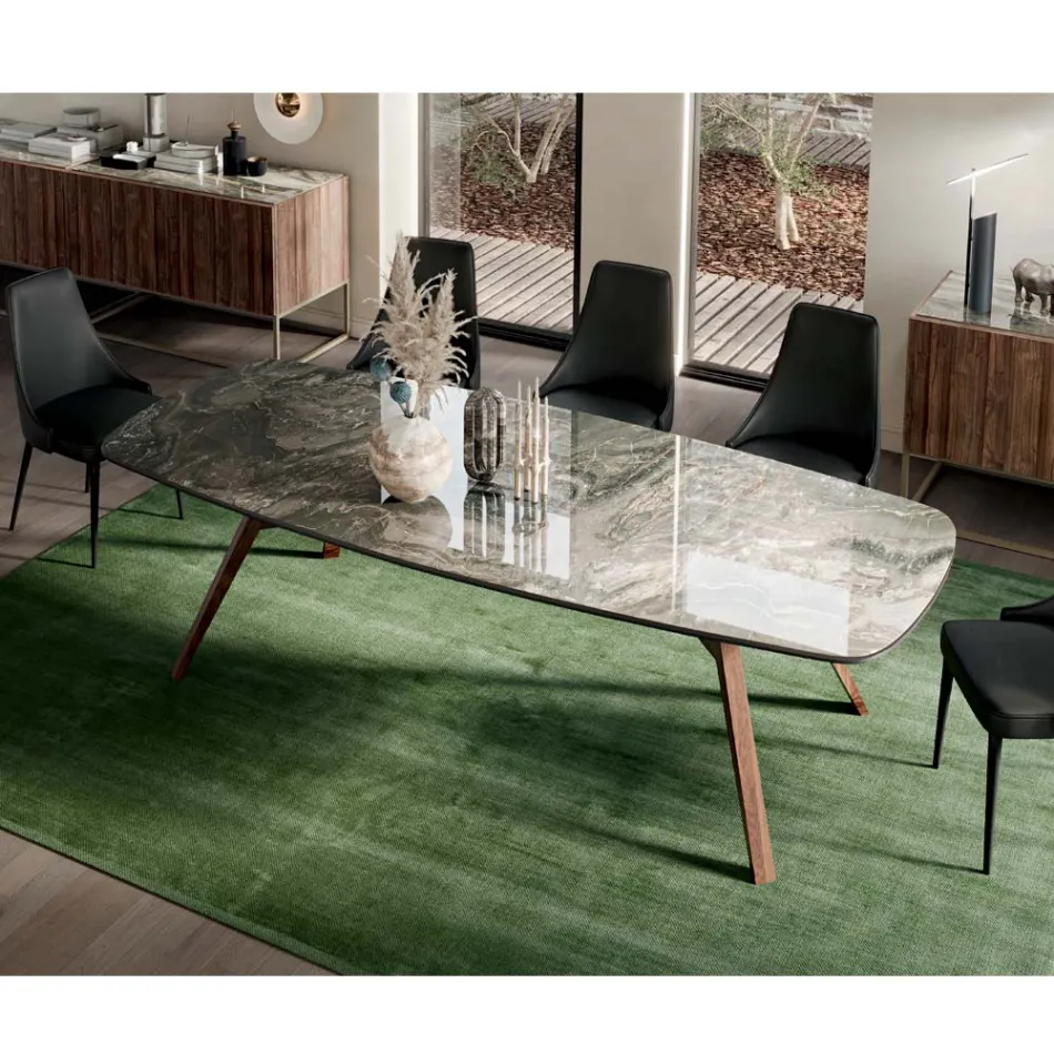 Mesa fija en forma de barril con base de fresno de nogal Canaletto Made in Italy - Norte viadurini