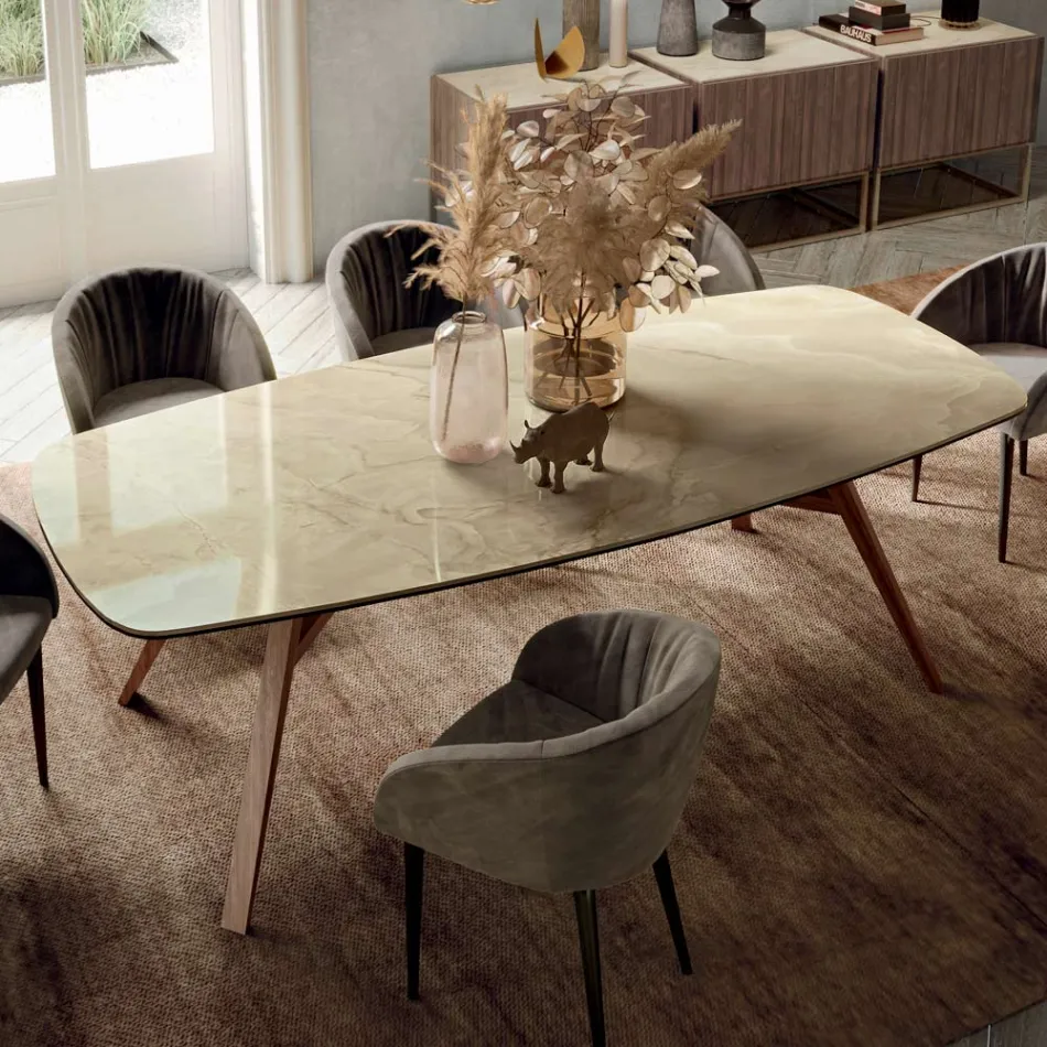 Mesa fija en forma de barril con base de fresno de nogal Canaletto Made in Italy - Norte viadurini