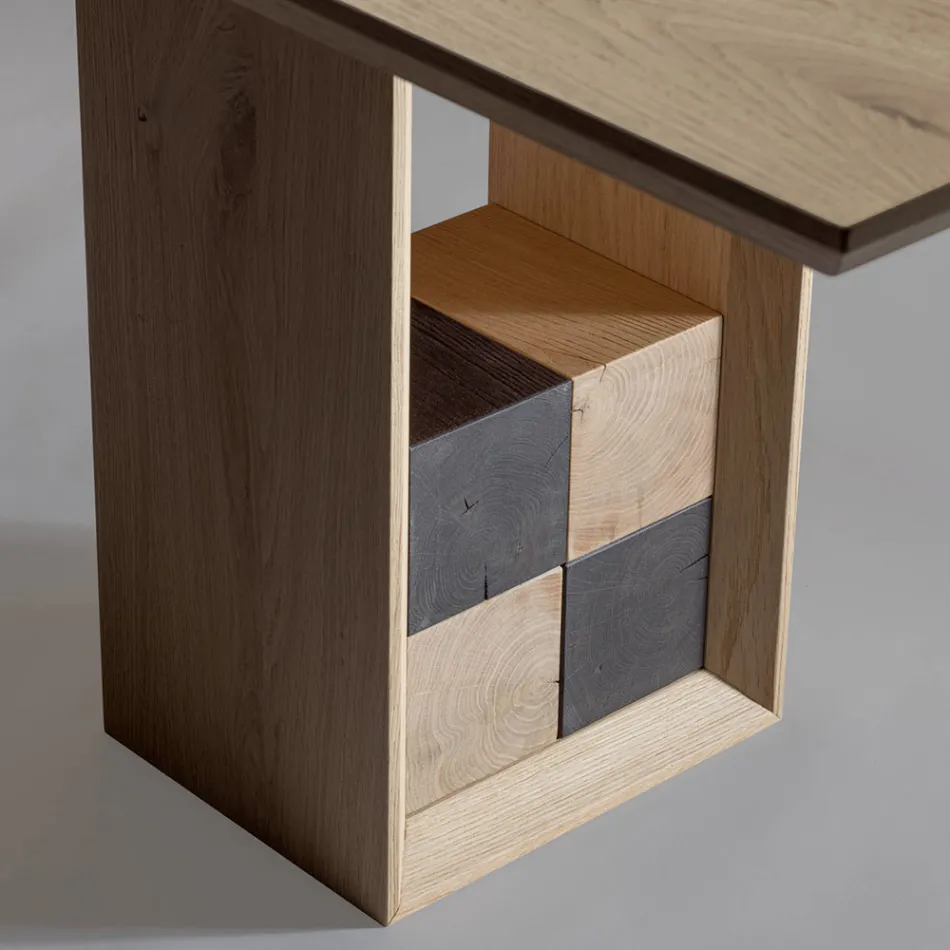 Mesa Fija con Base con Cuadrados Decorativos Made in Italy - Maugrim viadurini