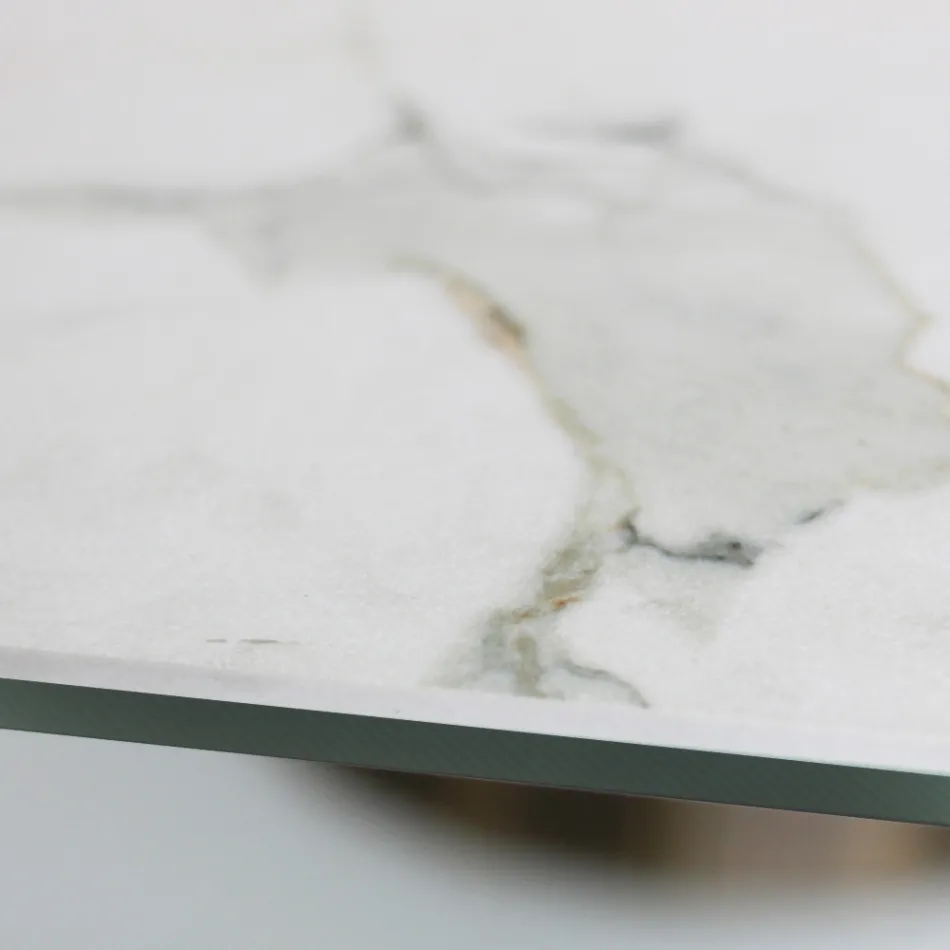 Mesa Fija con Base de Acero y Tapa de Cerámica Made in Italy - Pantalón viadurini